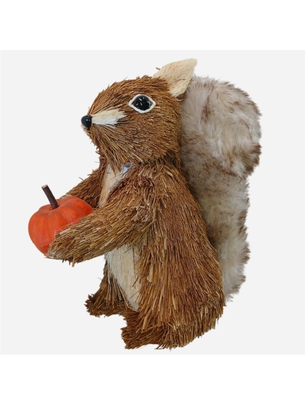 Rustic Straw Squirrel Figurine holding Pumpkin Fall Autumn Harvest Table Decor